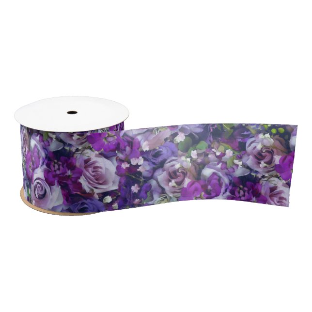 Violet Lilac Rose Blume Gartenmuster Satinband (Spule)