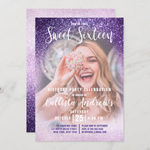 Violet Lilac Triple Glitzer Ombre Foto Sweet 16 Einladung