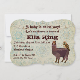 Violet Llama & Owl Floral Baby Einladung