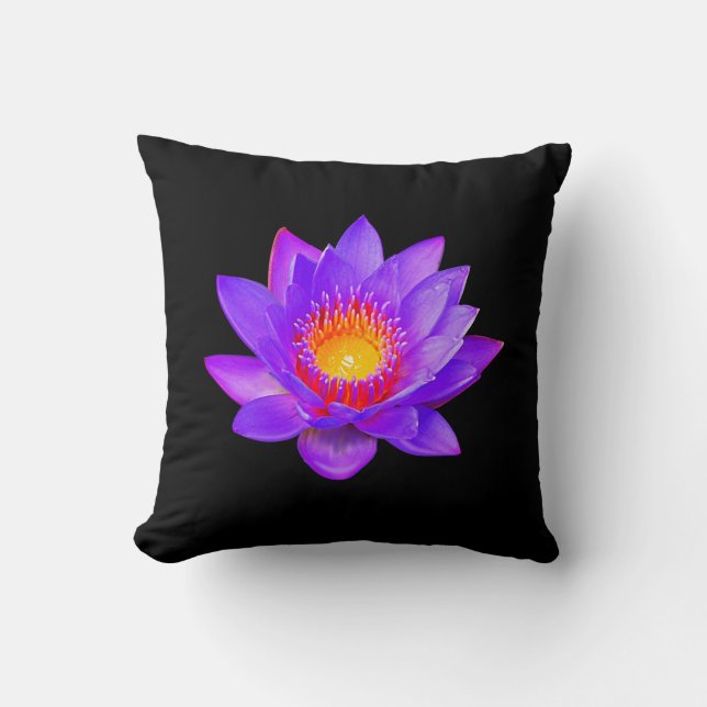 Violet Lotus Blume auf schwarz Kissen (Vorderseite)