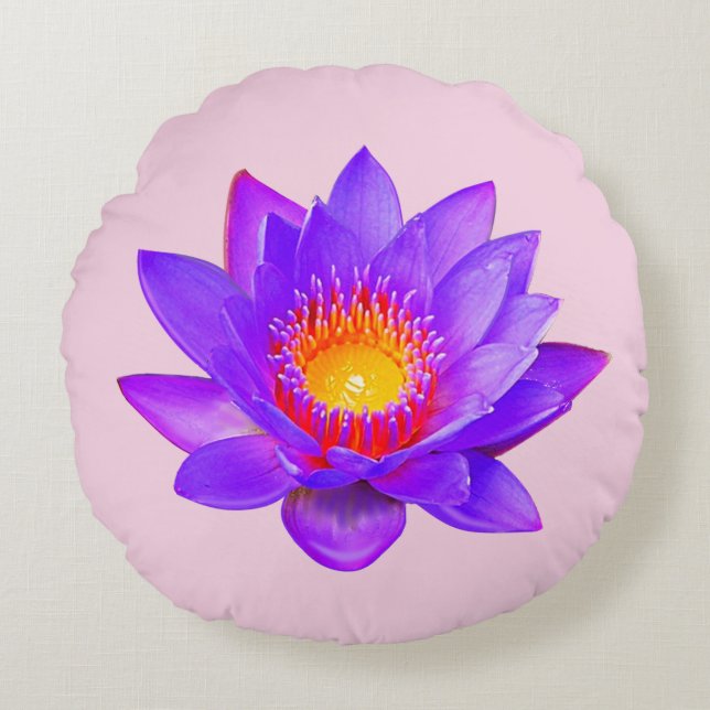 Violet-Lotus-Blume in hellrosa Rundes Kissen (Vorderseite)