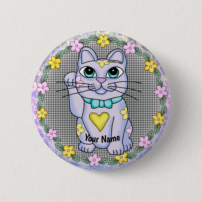 Violet Lucky Cat Button (Vorderseite)