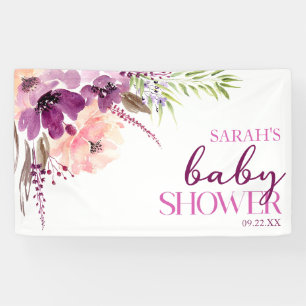 Violet Magenta Lila Floral Baby Dusche Banner