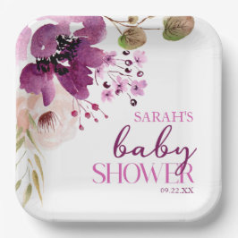 Violet Magenta Lila Floral Baby Dusche Pappteller