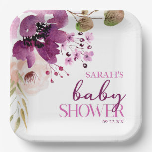 Violet Magenta Lila Floral Baby Dusche Pappteller