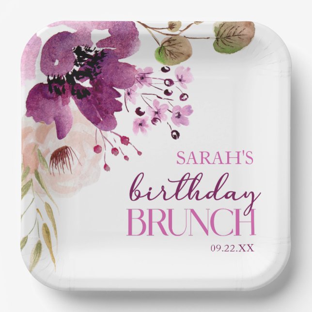 Violet Magenta Lila Floral Geburtstag Brunch Pappteller (Vorderseite)