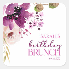 Violet Magenta Lila Floral Geburtstag Brunch Quadratischer Aufkleber