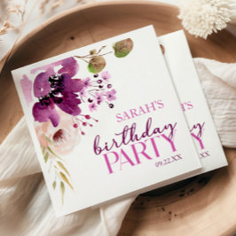 Violet Magenta Lila Floral Geburtstagsparty Serviette