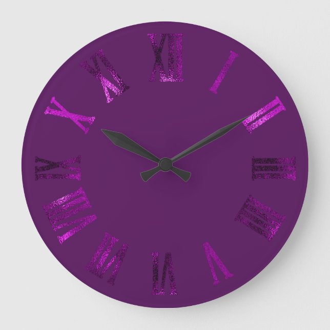 Violet Magenta Metallic Silver Roman Numbers Große Wanduhr (Vorderseite)
