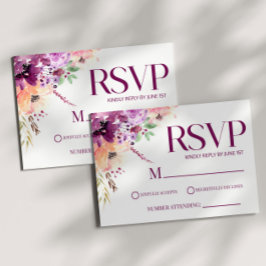 Violet Magenta Purple Elegant Wedding RSVP Karte