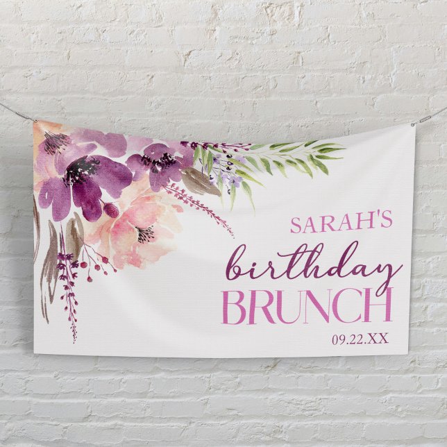 Violet Magenta Purple Floral Birthday Brunch Banner (Von Creator hochgeladen)