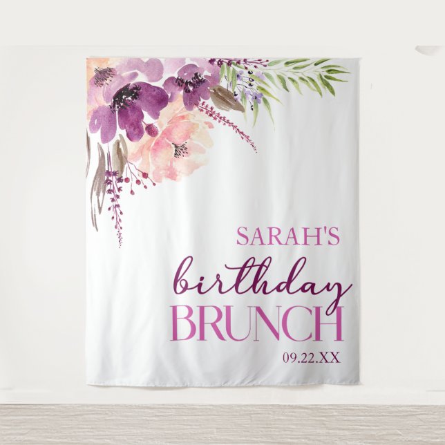 Violet Magenta Purple Floral Birthday Brunch Wandteppich