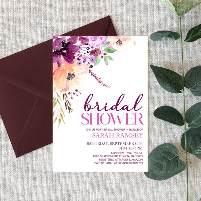 Violet Magenta Purple Floral Flowers Bridal Shower Einladung (Von Creator hochgeladen)