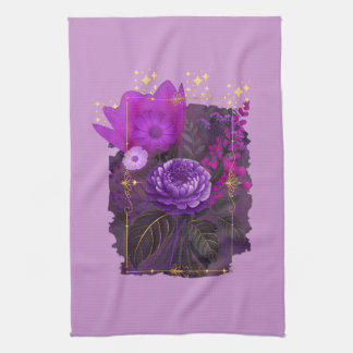 Violet Magical Floral Bouquet in Golden Frame Geschirrtuch