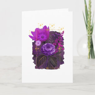 Violet Magical Floral Bouquet in Golden Frame Karte