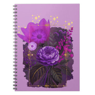 Violet Magical Floral Bouquet in Golden Frame Notizblock