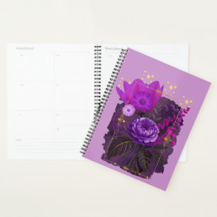 Violet Magical Floral Bouquet in Golden Frame Planer