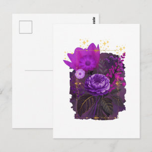 Violet Magical Floral Bouquet in Golden Frame Postkarte