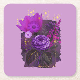 Violet Magical Floral Bouquet in Golden Frame Rechteckiger Pappuntersetzer