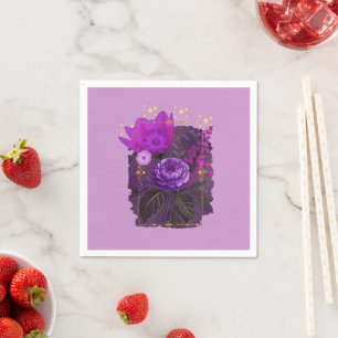 Violet Magical Floral Bouquet in Golden Frame Serviette