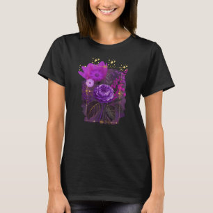 Violet Magical Floral Bouquet in Golden Frame T-Shirt