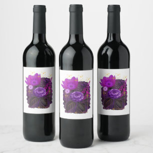Violet Magical Floral Bouquet in Golden Frame Weinetikett