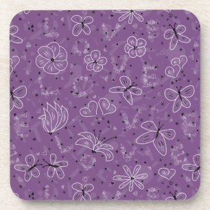 Violet Mauve Butterfly LIEBE - nahtloses Muster. Getränkeuntersetzer