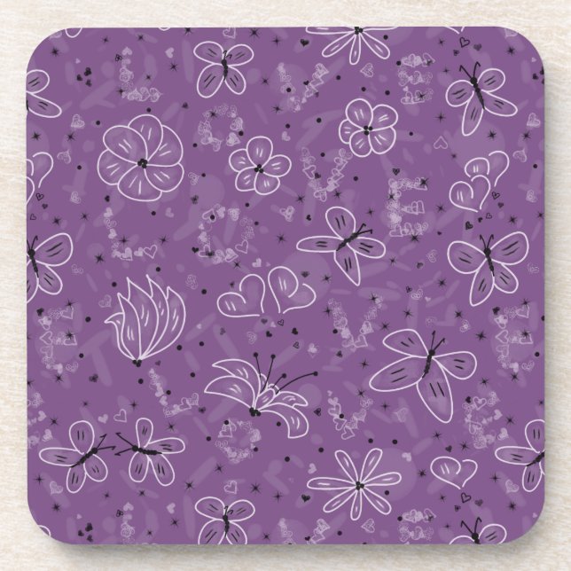 Violet Mauve Butterfly LIEBE - nahtloses Muster. Getränkeuntersetzer (Vorderseite)