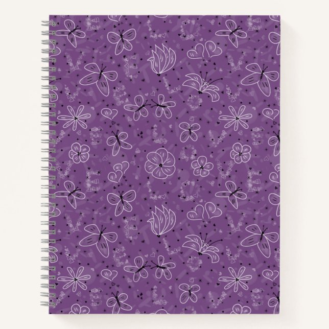 Violet Mauve Butterfly LIEBE - nahtloses Muster. Notizbuch (Vorderseite)