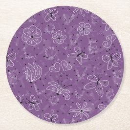 Violet Mauve Butterfly LIEBE - nahtloses Muster. Runder Pappuntersetzer