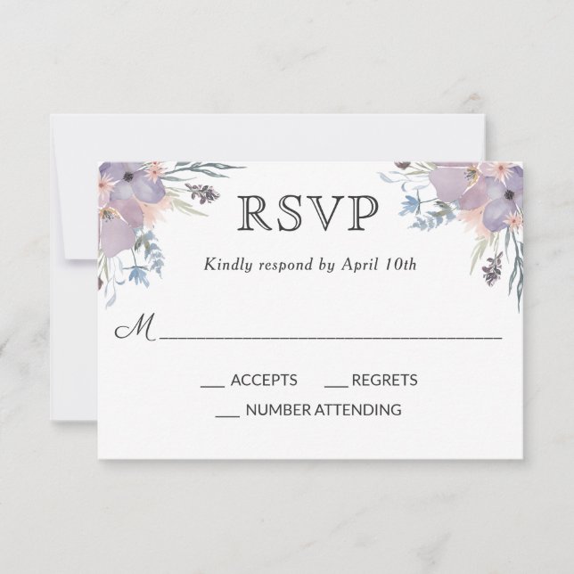 Violet Meadow Watercolor Floral Wedding RSVP (Vorderseite)