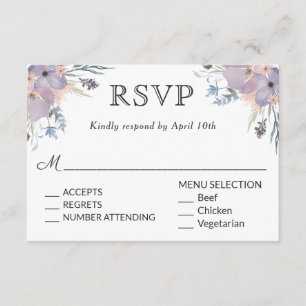 Violet Meadow Wedding RSVP mit Menüauswahl Karte