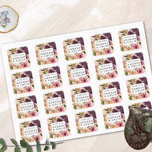 Violet Meadows Modern Fall Floral Quadratischer Aufkleber
