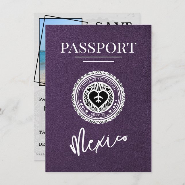 Violet Mexico Passport Save the Date (Vorne/Hinten)