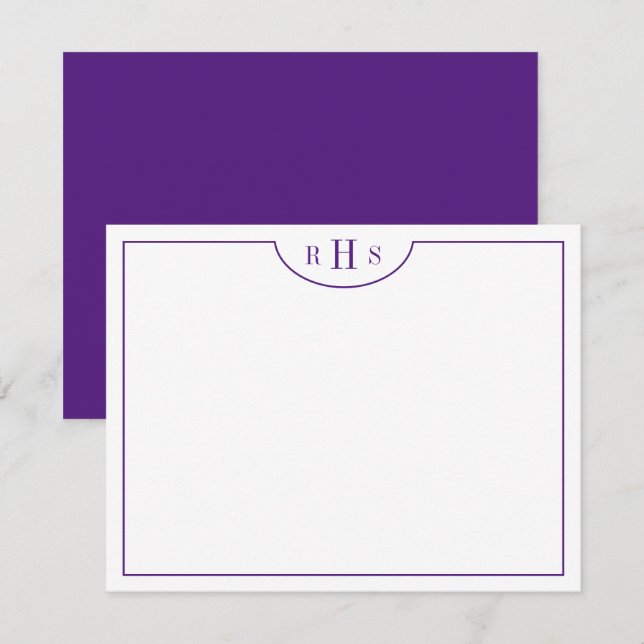Violet Minimalistisch drei Monogramm eine Grenze Mitteilungskarte (Vorne/Hinten)