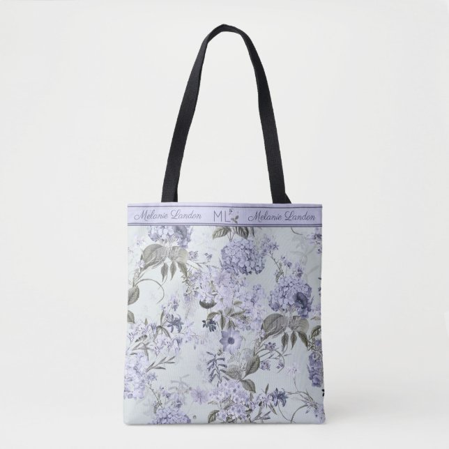 Violet & Mint Hydrangea & Lilacs Personalized Tote (Vorderseite)