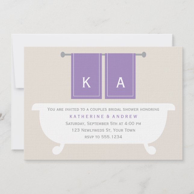 Violet Mit Monogramm Bath Handtücher Brautparty Einladung (Vorderseite)