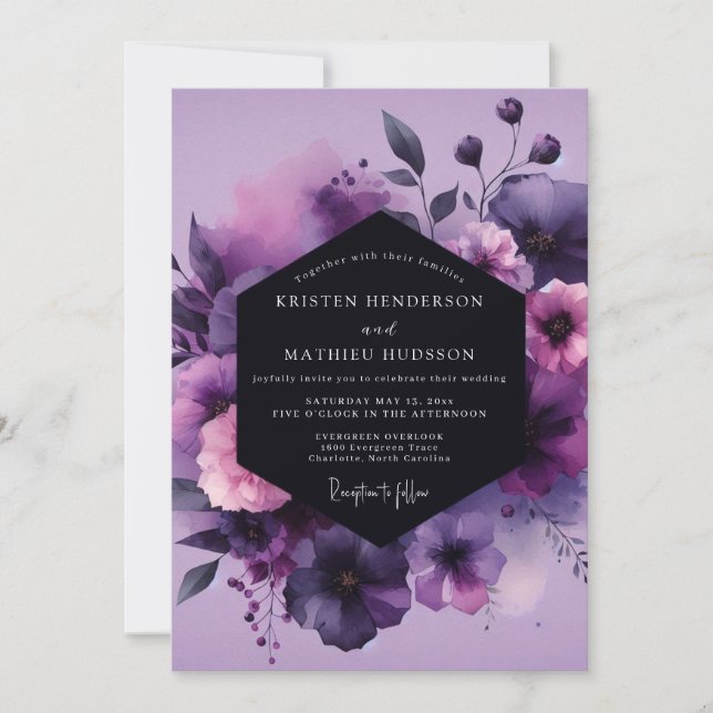 Violet Moody Anemone Wedding Einladung (Vorderseite)