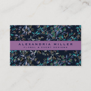 Violet & Navy Blauer Elegantes Blumenmuster Visitenkarte