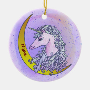 Violet Night Moon Unicorn Keramik Ornament