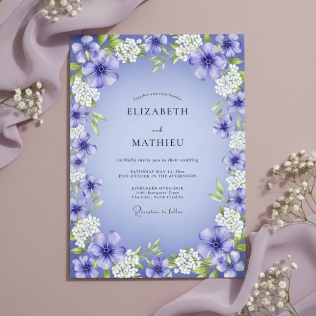Violet Painterly Floral Romance Wedding Einladung (Von Creator hochgeladen)