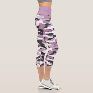 Violet Pink Lila Grau Weiß Camouflage Muster Capri Leggings