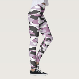 Violet Pink Lila Grau Weiß Camouflage Muster Leggings