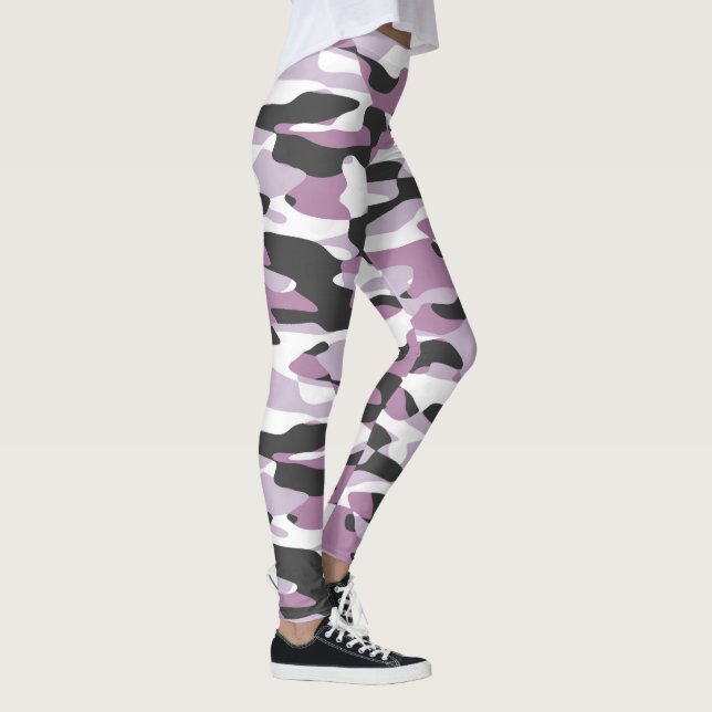 Violet Pink Lila Grau Weiß Camouflage Muster Leggings (Rechts)