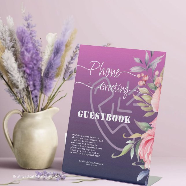 Violet Pink Peony Wedding Phone Grußbuch Sockelschild (Welcome love in style! sets the tone for unforgettable wedding memories. 💐✨)