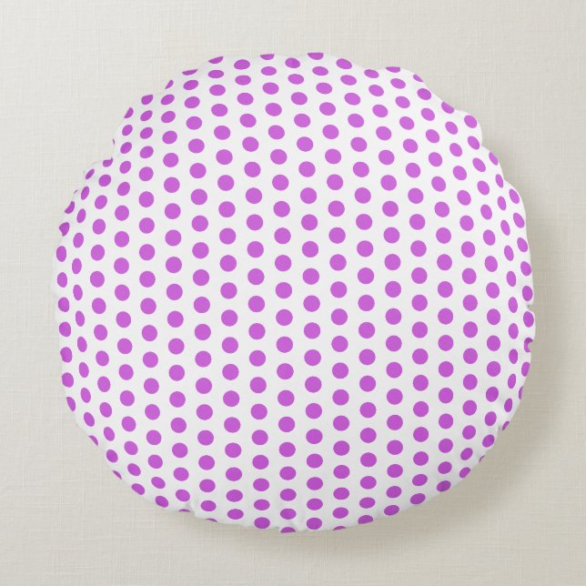 Violet Polka Docht Lila, weiße Farben Niedlich Rundes Kissen (Vorderseite)