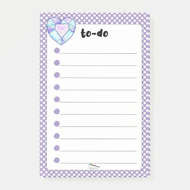 Violet Polka Dot Herz Diamond TO-DO Post-it Klebezettel (Vorderseite)