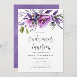 Violet Poppy Floral Bridesmaids Luncheon Einladung