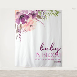 Violet Purple Floral Baby In Bloom Baby Shower Wandteppich