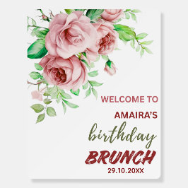 Violet Purple Floral Birthday Brunch Welcome Sign